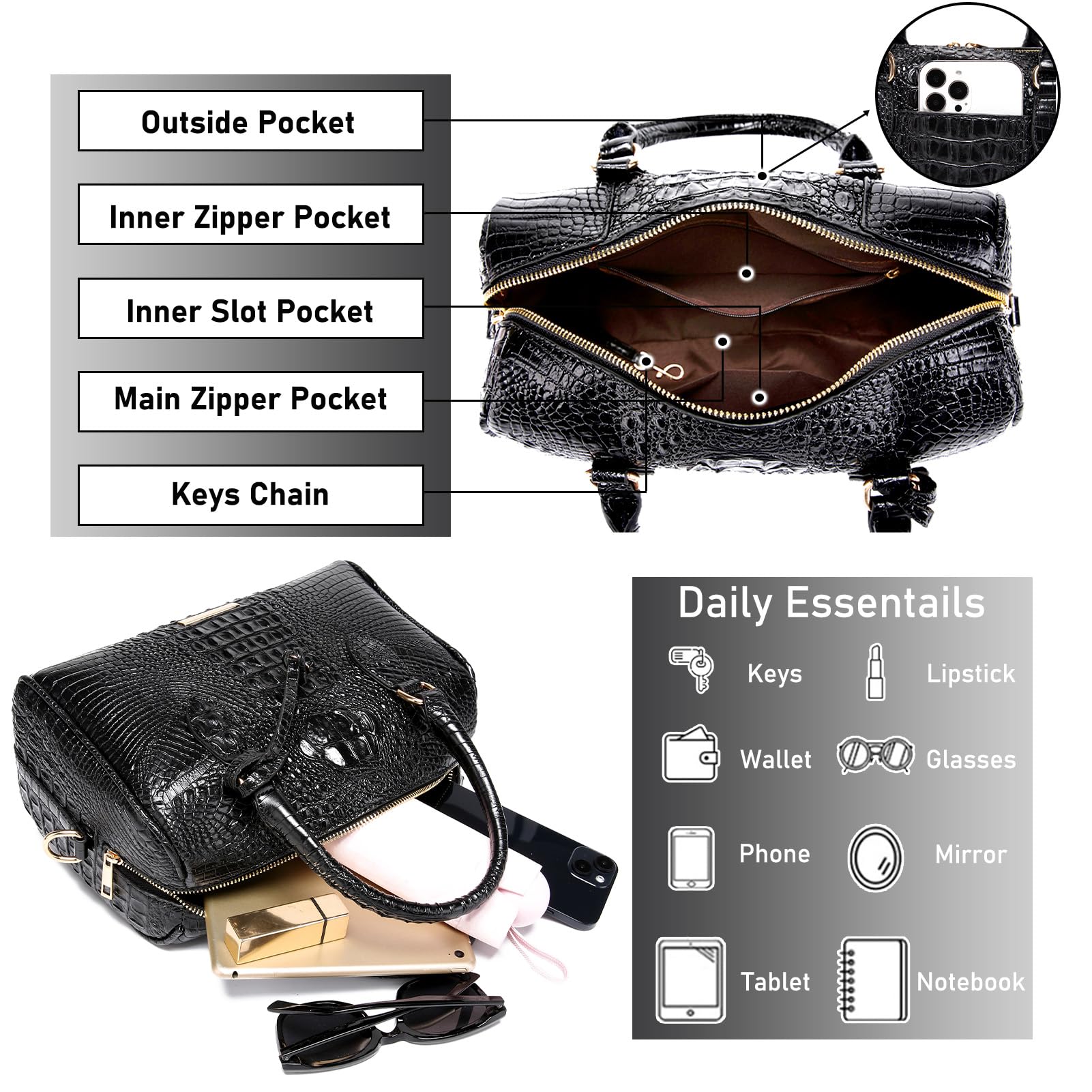 Amazon.com: Makcr Joacbv Top-Handle Crocodile Purses For Women